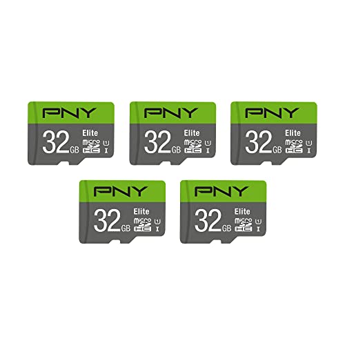 PNY 32GB Elite Class 10 U1 microSDHC Flash Memory Card - 100MB/s, Full HD, UHS-I, Micro SD, 5 Count (Pack of 1)