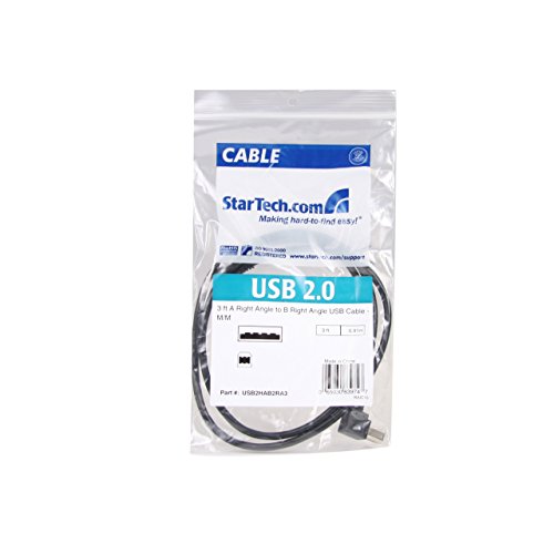 StarTech.com 91cm (3 ft.) / 91cm A Right Angle to B Right Angle USB Cable - 0.91m Right Angle USB 2.0 - 1x USB A 1x USB B - Black (USB2HAB2RA3)
