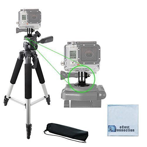 57" Inch Aluminum Tripod + Tripod Mount for ALL GoPro HERO Cameras + eCostConnection Microfiber Cloth