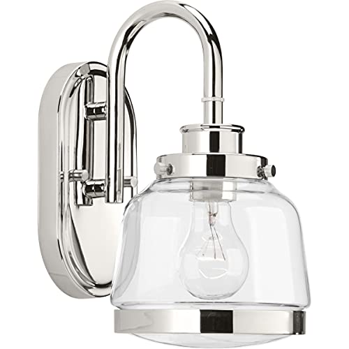 Progress Lighting P300080-104 Judson Collection Clear Glass Farmhouse Bath Vanity Light, 1-Light, Polished Nickel