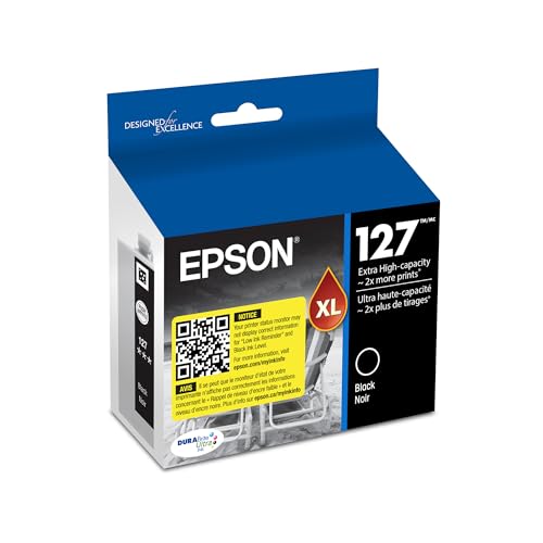 EPSON 127 DURABrite Ultra Ink Black Cartridge For NX-530, 625, WF-3520, 3530, 3540, 545, 60, 630, 633, 635, 645, 7010, 7510, 7520, 840, 845, Water