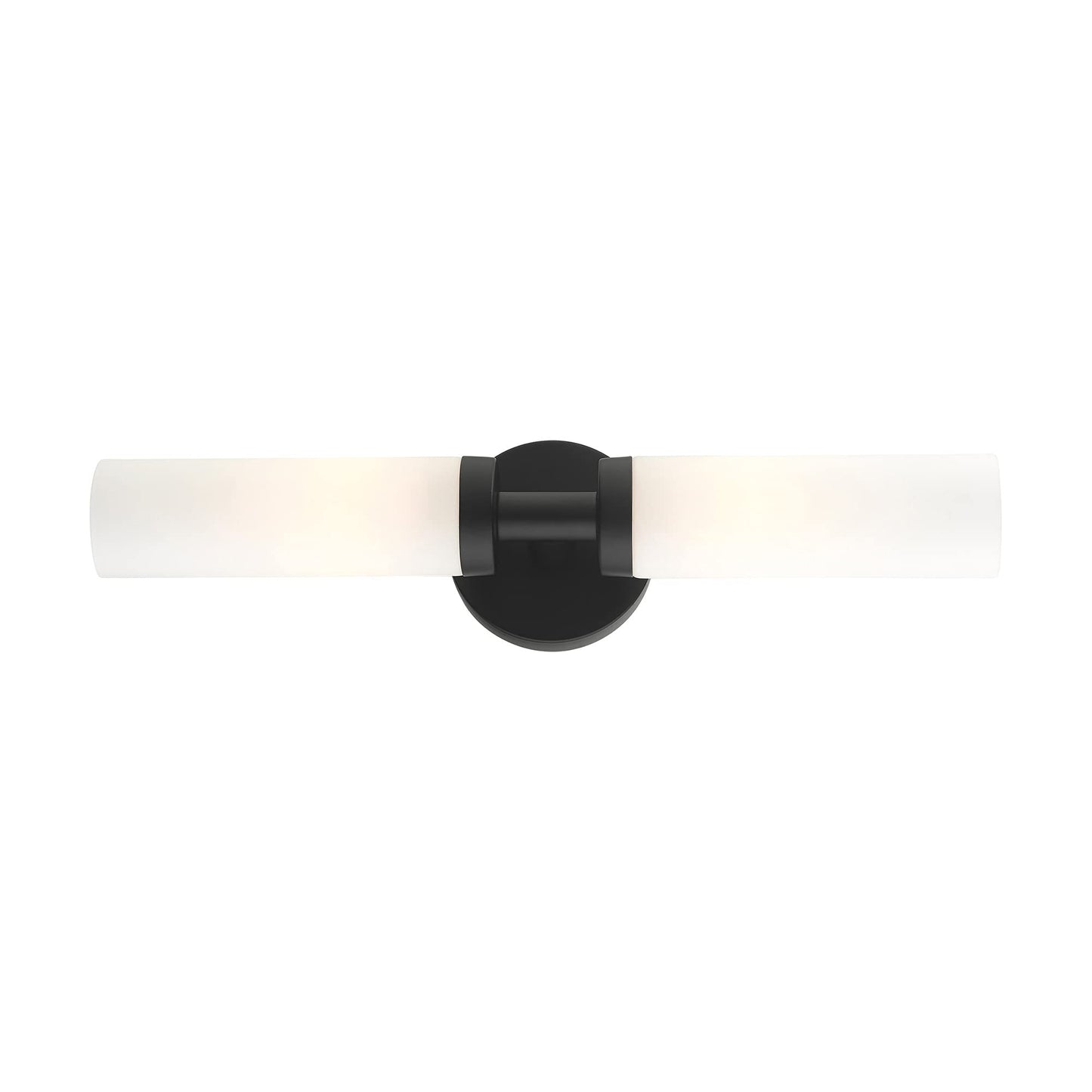 Livex Lighting 10104-04 Aero Collection ADA 2-Light Bathroom Vanity Light with Satin Opal White Glass Cylinder Shades, Black, 18 x 4.25