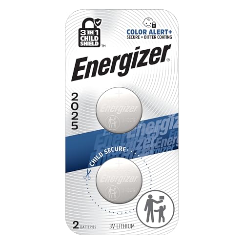Energizer 2025 Batteries (2 Pack), 3V Lithium Coin Batteries With 3-in-1 Child Shield