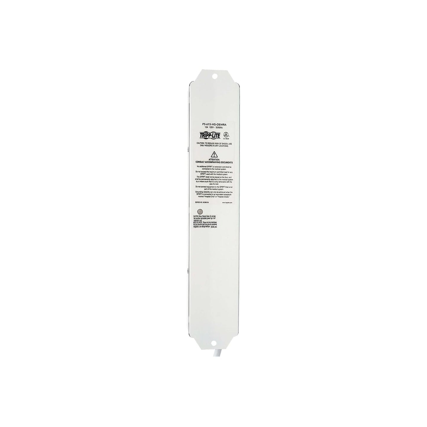 Tripp Lite Safe-IT Medical Grade Power Strip for Patient Care Vicinity, 6 Hospital-Grade Outlets, 120V, 15 ft. Right-Angle Cord, UL 1363A, White