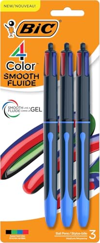 BIC 4 Color Smooth Retractable Ballpoint Pen, 1.0 mm Point for Smooth Ink Flow, 3-Count Pack in Assorted Ink Colors