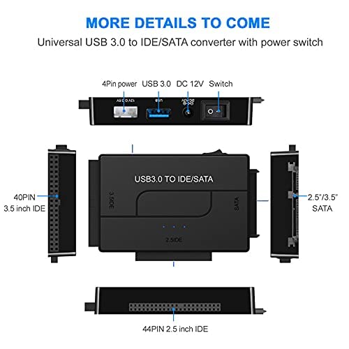 USB 3.0 to SATA IDE Hard Drive Reader, YINNCEEN External Hard Drive Ultra Recovery Converter Universal Hard Drive Adapter Kit for 2.5/3.5 HDD/SSD Hard