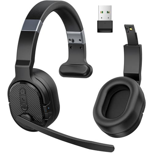 COSMUSIS Trucker Bluetooth Headset with Dongle, Wireless Headsets with Noise Cancelling Microphone, 50+Hrs HD Talktime Bluetooth Headphones…