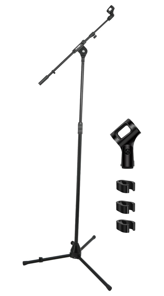 5 Core Mic Stand with 180° Rotating Telescoping Boom Arm Heavy Duty Adjustable Universal Floor Microphone Stand 3/8" to 5/8" Adapter for On Stage Home