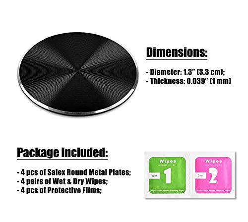 SALEX Replacement Metal Plates for Magnetic Holder, Wall, Magnet Phone Mount, Cases. Set of 5 Round Iron Discs. 3M Adhesive Backing Phone Stickers