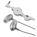 Retractable Headset Hands-Free Earphones w Mic Dual Metal Earbuds Headphones in-Ear Wired [3.5mm] [Silver] for Verizon Samsung Droid Charge - Verizon…