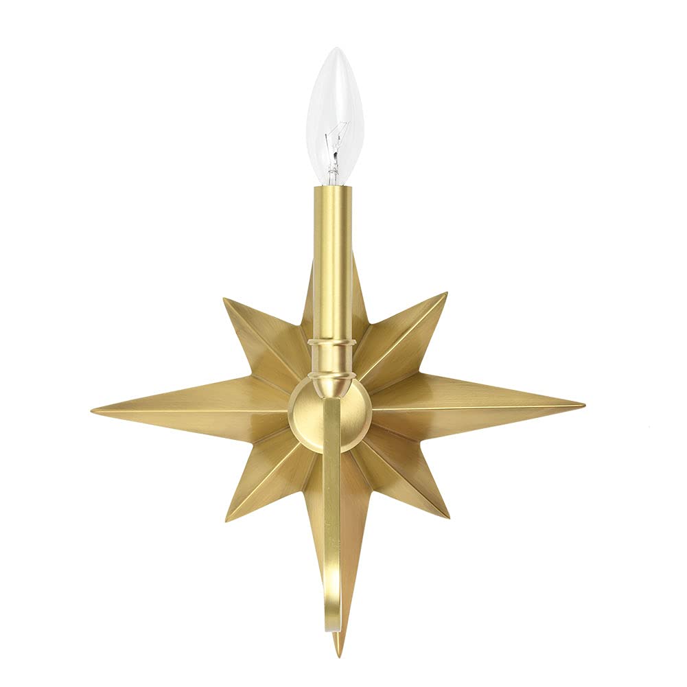 JC H&L Vintage Sconce Lighting Fixture, Flush Mount Wall Lamp, Brass Star Candle Light for Wall, Bedside, Vanity, (Antique Brass, 1-Light)