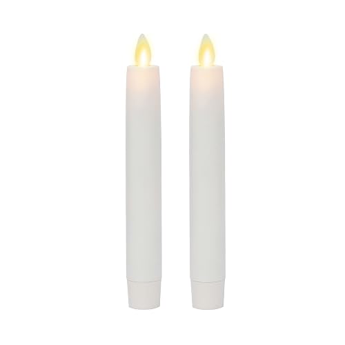 Luminara Flameless Battery Operated White Tapers, Pack of 2 0.87" x 6.75" Candles, Realistic LED Flickering Flame Safe for Home Kids & Pets