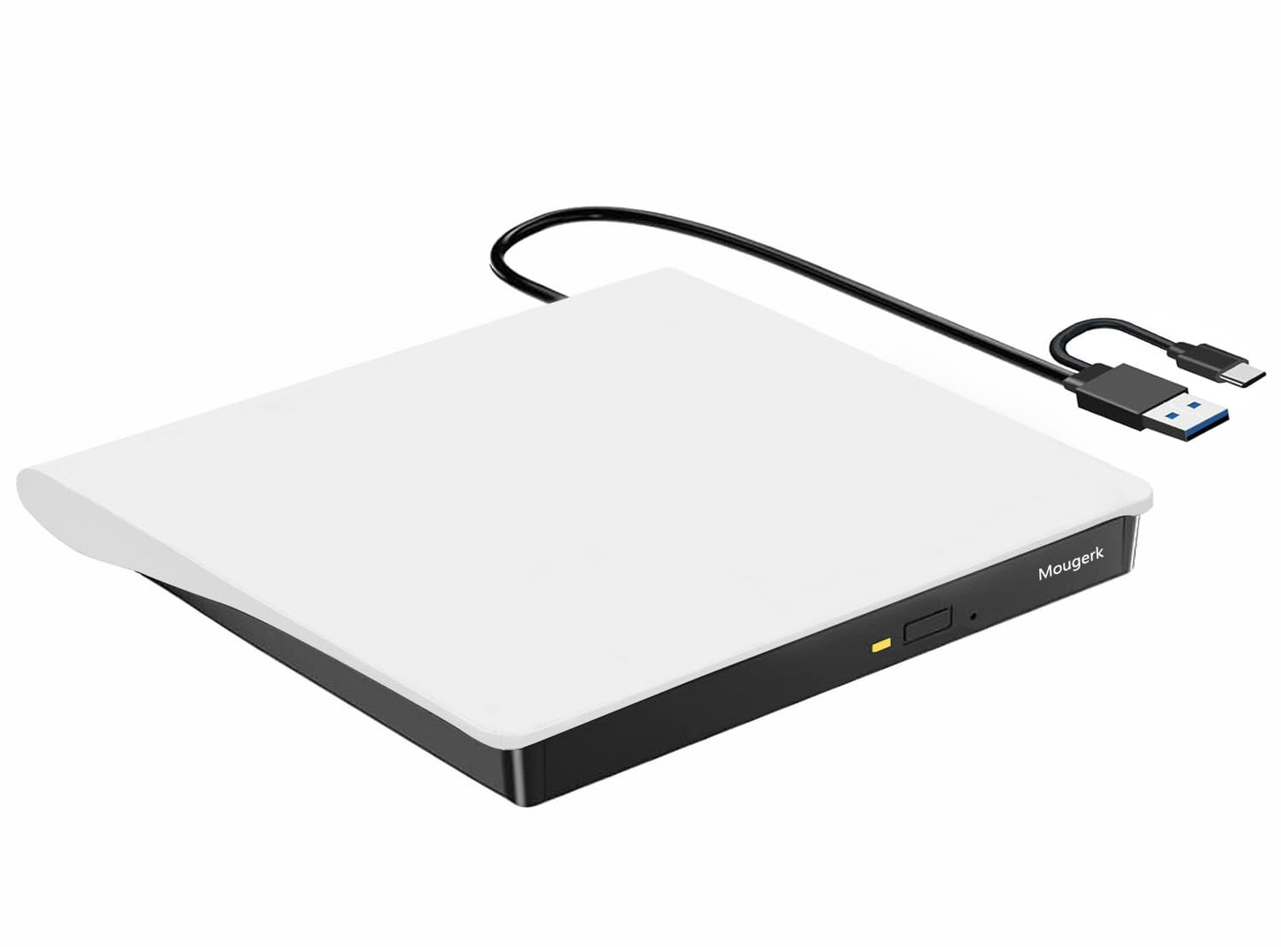 Mougerk External DVD Drive, Portable Type-C USB 3.0 DVD CD Drive Player DVD/CD +/-RW ROM Reader Rewriter Burner for Laptop Desktops (White)