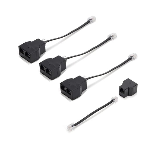 Yumiwoow Phone Line Splitter,Telephone Splitter,with RJ11 6P4C Plugs,Suitable for Telephone,Fax Machine (Black /4 Pack)