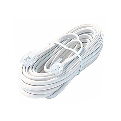 100' FT Phone Cord Cable Line Modular White RJ11 RJ-11 6P4C Jack Plug Standard Flat Wire 4 Conductor Data Audio Signal Transfer Telephone Extension