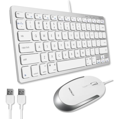 Macally USB Wired Keyboard and Mouse Combo for Mac and PC - Save Space with a Compact Small Apple Keyboard and Mouse for MacBook Pro/Air, iMac