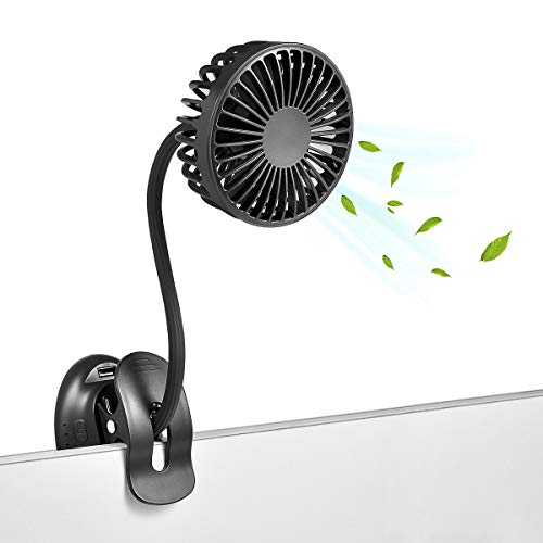 Glovion Clip On USB Mini Desk Fan with Emergency Power Bank, Battery Operated Rechargeable Portable Fan - Flexible Neck, 3 Speed Personal Cooling