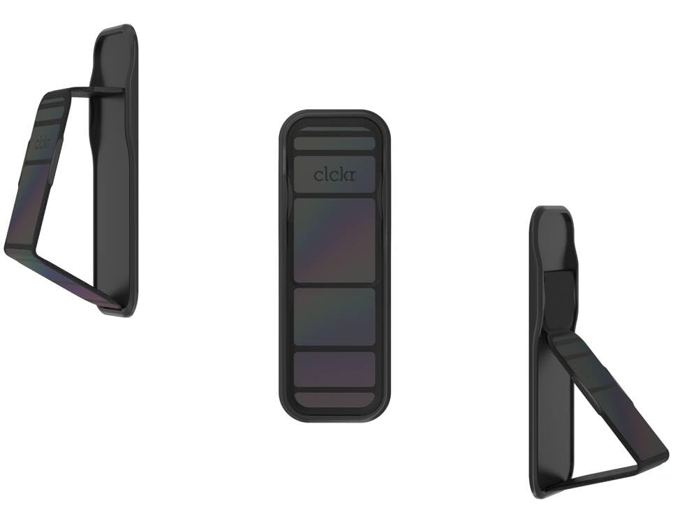 CLCKR Cell Phone Stand Phone Grip Compatible with Apple, Samsung, LG, Motorola, OnePlus Phones - Reflective Black