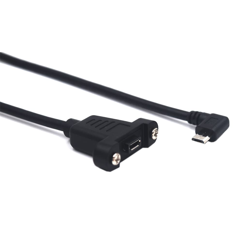 Kework 0.3 Meter Micro USB 5 Pin Extension Cable, Left Angle Micro USB Male to Female Extender Bolt Screw Lock Mount Cable, Sync Data & Charging