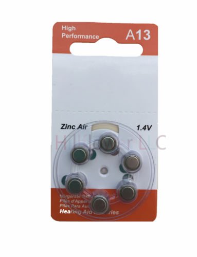 Hillflower 6 Pieces A13 Size 13 13A PR48 P13 Card 1.45V Heavy Duty Long Duration Hearing Aid Zinc Air Premium Battery