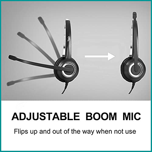 Phone Headset Compatible with Grandstream Yealink Snom Phones Mic Noise Cancellation HD Voice Headphone RJ9 & 3.5mm (CTIA) Adapter
