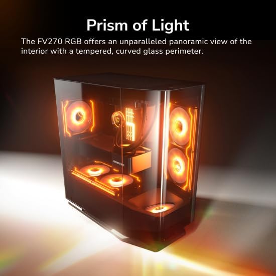 COUGAR FV270 RGB MidTower E-ATX Case, 420mm GPU Supported,Build-in ARGB PWM Fans,Breathe Streams,Prism of Light, RGB Hub,Filter Guard, Tool-Less