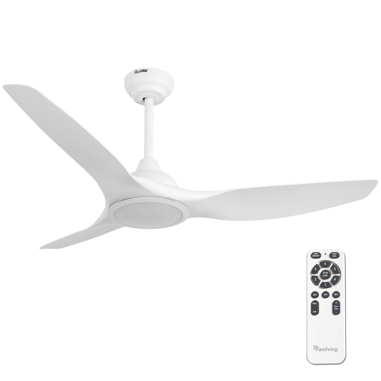 52 Inch 3 Blade Modern White Ceiling Fan with Light Remote Control