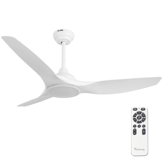 52 Inch 3 Blade Modern White Ceiling Fan with Light Remote Control