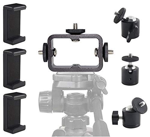 Tripod Mount Adapter Kit for 3 Devices. Works with Smartphones, iPhone, Android, GoPros, DSLR Cameras, Mic, LED, Ring Lights. Perfect for Vlogging