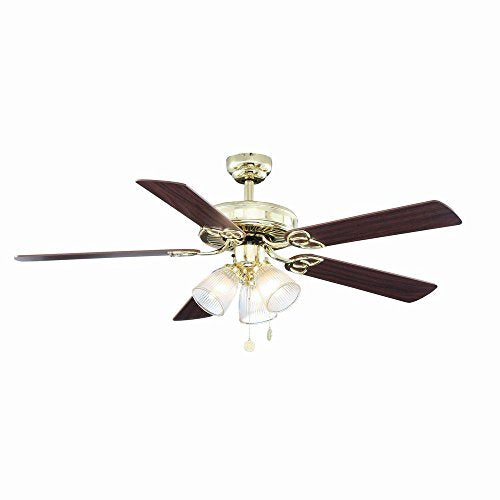 Westinghouse Lighting78043 Vintage Three-Light 52-Inch Five Blade Ceiling Fan, Polished Brass with Frosted Ribbed Shades