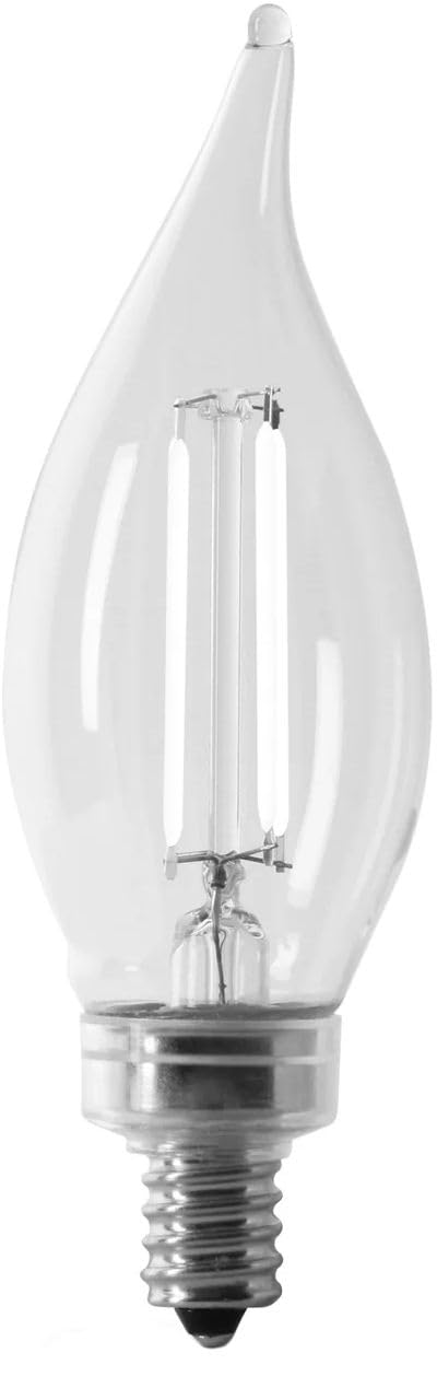 Feit Electric BPCFC60927CAWFIL/2 Soft White Flame Tip Exposed White Filament LED Bulb, Box of 2 Bulbs; 5.5W; 60W Equivalent; E12 Base; 2700K; 90 CRI