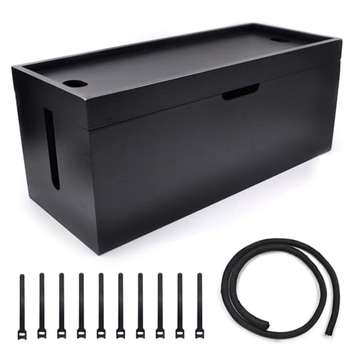 15 inch Bamboo Large Cable Management Box, Cable Box Organizer Cord Box Hider - Power Strip Box Hider Cable Storage Box for Office, TV Wires, Desk