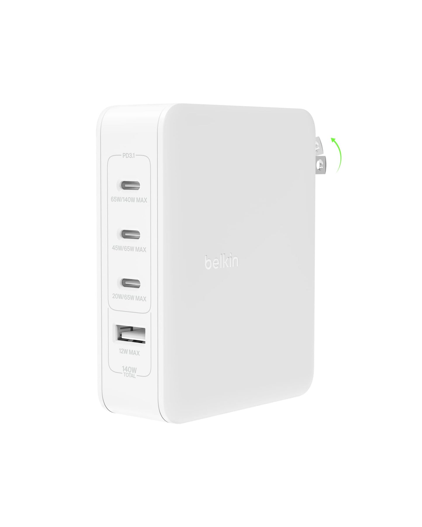 Belkin 4-Port Charger Block 140W, GaN Charger USB-C Power Delivery Fast Charge & USB-A Port - MacBook, Apple iPhone 17, Air, iPad, Samsung Galaxy S25