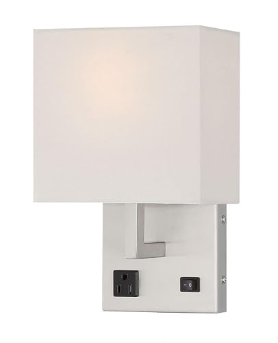 HomeFocus - Bedside Wall Light with Outlet,Wall Lamp,Wall Sconces,Wall Lamp for Bedroom,Living Room,Wall Light for Home and Hotel,Metal,Satin