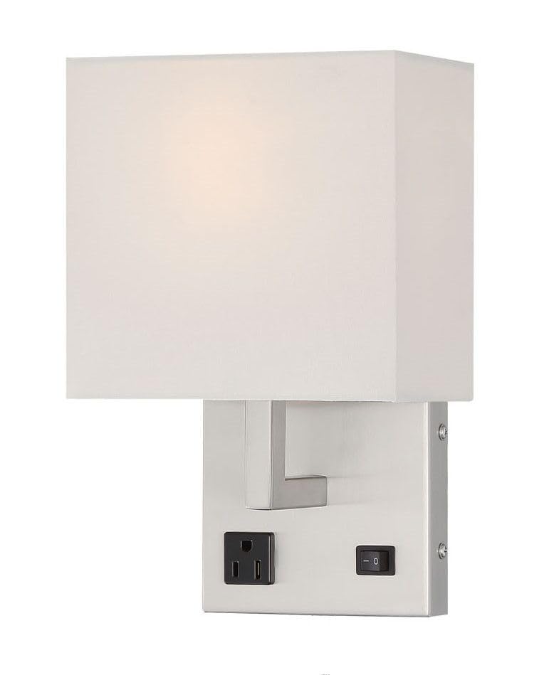 HomeFocus - Bedside Wall Light with Outlet,Wall Lamp,Wall Sconces,Wall Lamp for Bedroom,Living Room,Wall Light for Home and Hotel,Metal,Satin