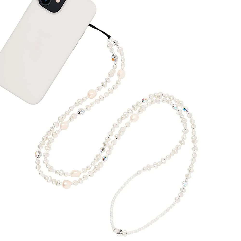 Staqlo Pearl Beaded Phone Lanyard Crystal Beads 47in Crossbody Digital Camera Strap Chain Anti-Lost Neck Phone Chain String for iPhone 17 Pro Max 16