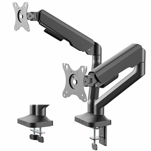 VIVO Dual Pneumatic Arm Ultra-Wide Monitor Mount for up to 35 inch Screens, Holds 26.4 lbs per Arm, Desk Mount Monitor Stand for 2 Ultrawides, Black