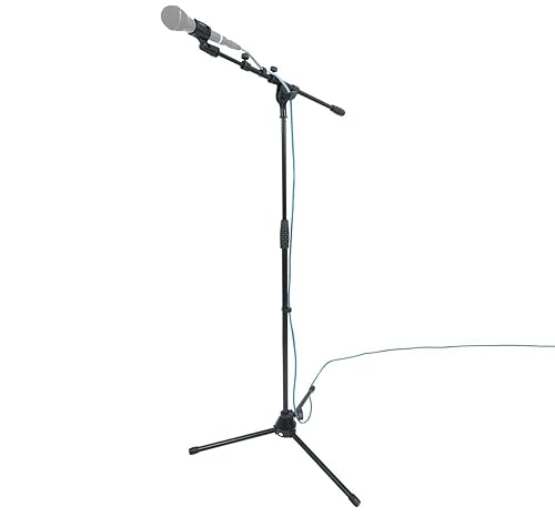 Rockville RVMIC1 V2 Pro Audio Tripod Microphone Stand, Telescopic Boom, All-Metal Joints, Steel, Universal, Perfect for Studio & Live Performances