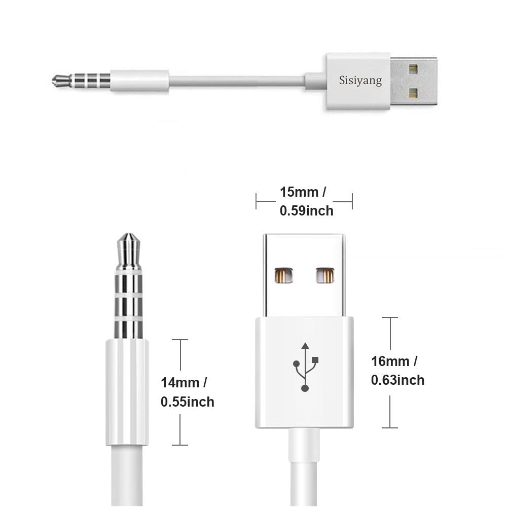 Sidiyang USB Power Charger and Sync Data Cable,2-Pcs Compatible for iPod Shuffle Charger Cable Compatible for iPod Shuffle 3rd 4th 5th Generation