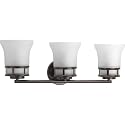 Progress Lighting 3 Light Bathroom Vanity Light, Coastal Style Modern Bath Lighting Fixture with Etched White Glass Shade for Over the Mirror