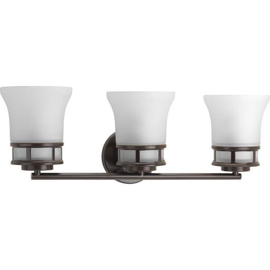 Progress Lighting 3 Light Bathroom Vanity Light, Coastal Style Modern Bath Lighting Fixture with Etched White Glass Shade for Over the Mirror