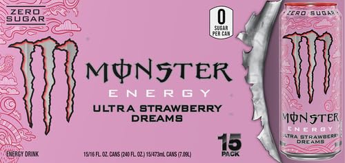 Monster Energy Ultra Strawberry Dreams, Sugar Free Energy Drink, 16 Ounce