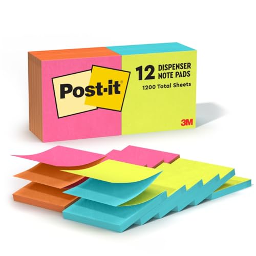 Post-it Pop-up Notes, 12 Sticky Note Pads, 3 x 3 in., School Supplies, Office Products, Accordion Sticky Notes Work with Pop-Up Note Dispenser