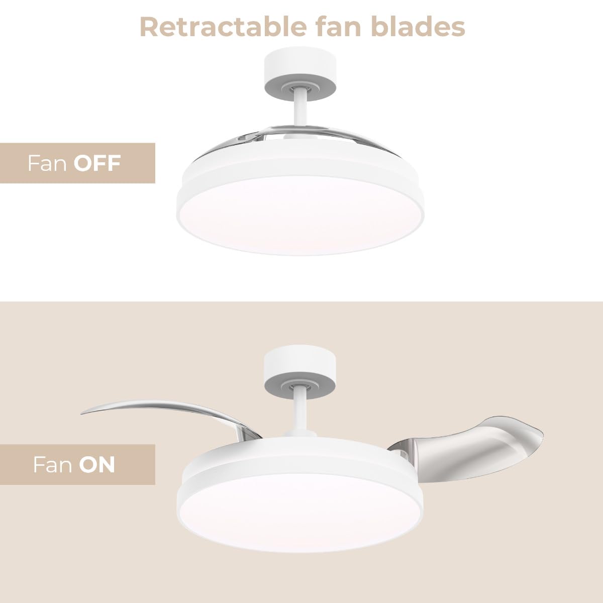 East Grove Home Loft 41in 3-Blade Smart Fandelier Semi-Flush Mount with 2700K-6000K LED Light Kit and Remote Control in White Works with iOS or