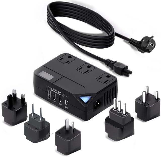 2000W International Travel Voltage Converter 220V to 110V with 2 USB Ports for Hair Straighteners,