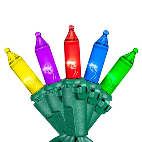 Novelty Lights RetroGlo LED Mini Lights, 100 Multicolor Bulbs, Green Wire