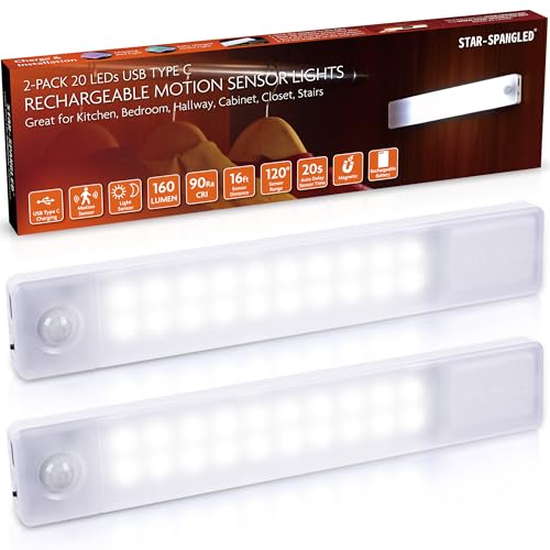 STAR-SPANGLED Under Cabinet Lighting Rechargeable, 8 inch Motion Sensor Lights Indoor Battery Operated, USB Stick on LED Magnetic Closet Light