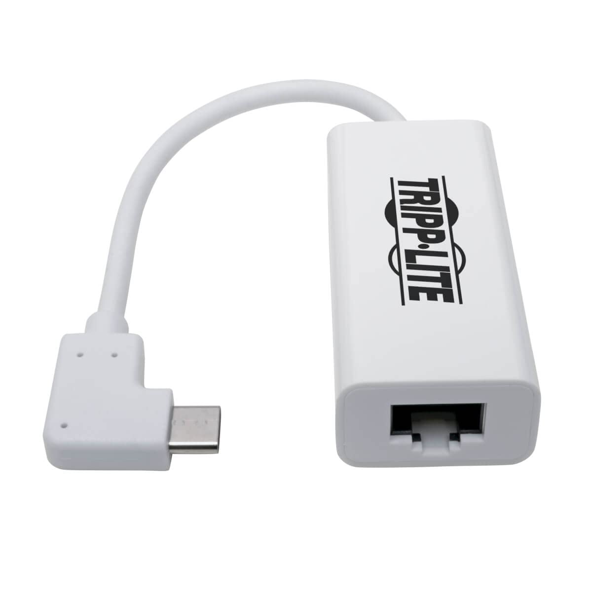Tripp Lite Right Angle USB C to Ethernet Adapter, Thunderbolt 3 to Ethernet Adapter, Gigabit Ethernet Adapter, USB 3.1 Gen 1, 10/100/1000 Mbps, White