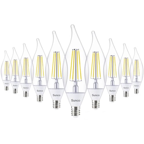 Sunco 10 Pack CA11 Candelabra LED Light Bulbs, E12, Dusk to Dawn, 5W=40W