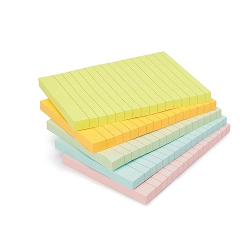 Amazon Basics Lined Sticky Notes, 4x6" Self-Stick Pads with Clean Removal Adhesive for To Do List, Home, Office, Notebook, Assorted Colors, 100